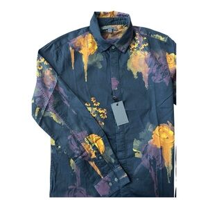 John Varvatos Rodney Shirt Mens Small Black Floral Print Long Sleeve Button Up